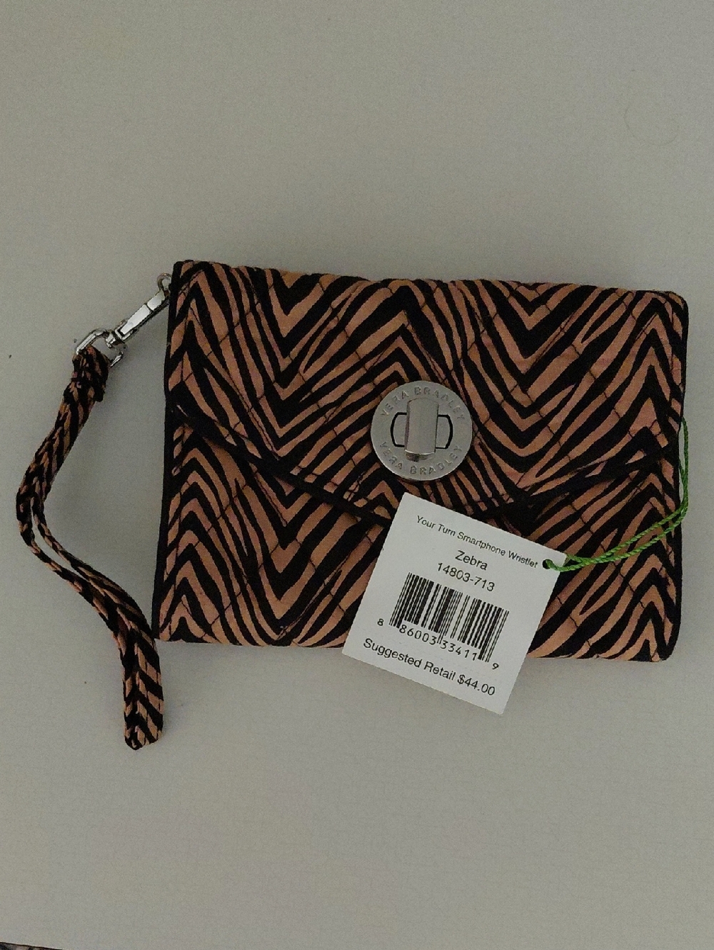 Vera Bradley Zebra Print Black and Tan Wristlet Wallet